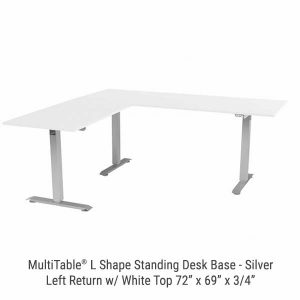 Electric L Shaped Standing Desk Base Silver Return On Left White Top