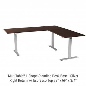 Electric L Shaped Standing Desk Base Silver Return On Right Espresso Top