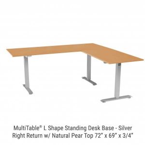 Electric L Shaped Standing Desk Base Silver Return On Right Natural Pear Top