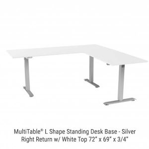 Electric L Shaped Standing Desk Base Silver Return On Right White Top