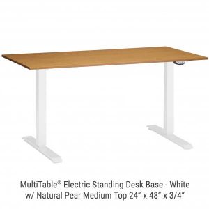 Electric Standing Desk White Base Medium Natural Pear Top