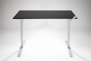 Hand Crank Standing Desk Silver Frame Black Desk Top