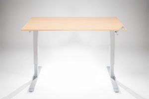 Hand Crank Standing Desk Silver Frame Fusion Maple Desk Top