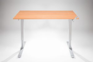 Hand Crank Standing Desk Silver Frame Natural Pear Desk Top