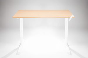 Hand Crank Standing Desk White Frame Fusion Maple Desk Top
