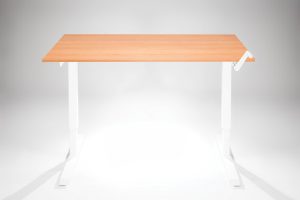 Hand Crank Standing Desk White Frame Natural Pear Desk Top