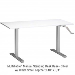 Manual Standing Desk Silver Base Small White Top