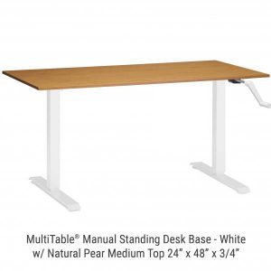 Manual Standing Desk White Base Mediuml Natural Pear Top