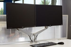 Height Adjustable Standing Desk Dual Monitor Arms MultiTable