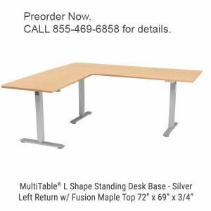 Electric L Shaped Standing Desk Base Silver Return On Left Fusion Maple Top New