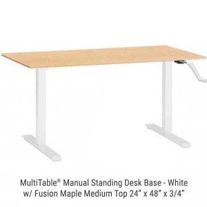 Manual Standing Desk White Base Medium Fusion Maple Top New