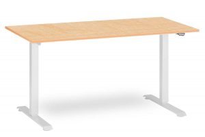Electric Height Adjustable Standing Desk White Frame Fusion Maple DeskTop MultiTable