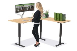 L Shaped Standing Desk Fusion Maple R Black 1 MultiTable