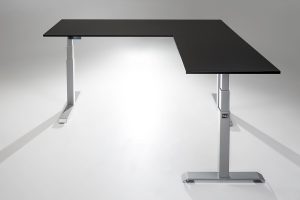 ModDesk Pro L Shaped Standing Desk Silver Frame Black Desk Top Return Right Upgraded Switch