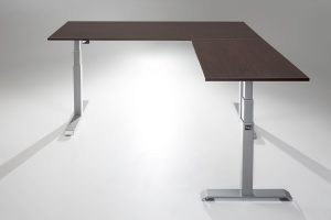 ModDesk Pro L Shaped Standing Desk Silver Frame Espresso Desk Top Return Right