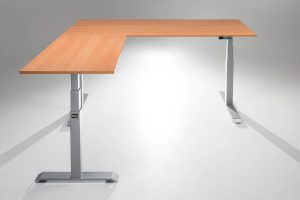 ModDesk Pro L Shaped Standing Desk Silver Frame Natural Pear Desk Top Return Left Upgraded Switch