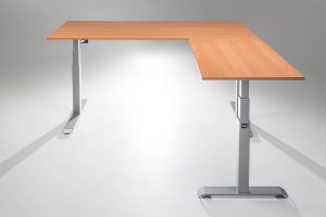 ModDesk Pro L Shaped Standing Desk Silver Frame Natural Pear Desk Top Return Right