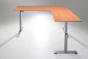 ModDesk Pro L Shaped Standing Desk Silver Frame Natural Pear Desk Top Return Right Upgraded Switch