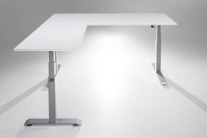 ModDesk Pro L Shaped Standing Desk Silver Frame White Desk Top Return Left