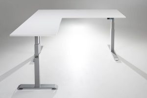 ModDesk Pro L Shaped Standing Desk Silver Frame White Desk Top Return Left Upgraded Switch