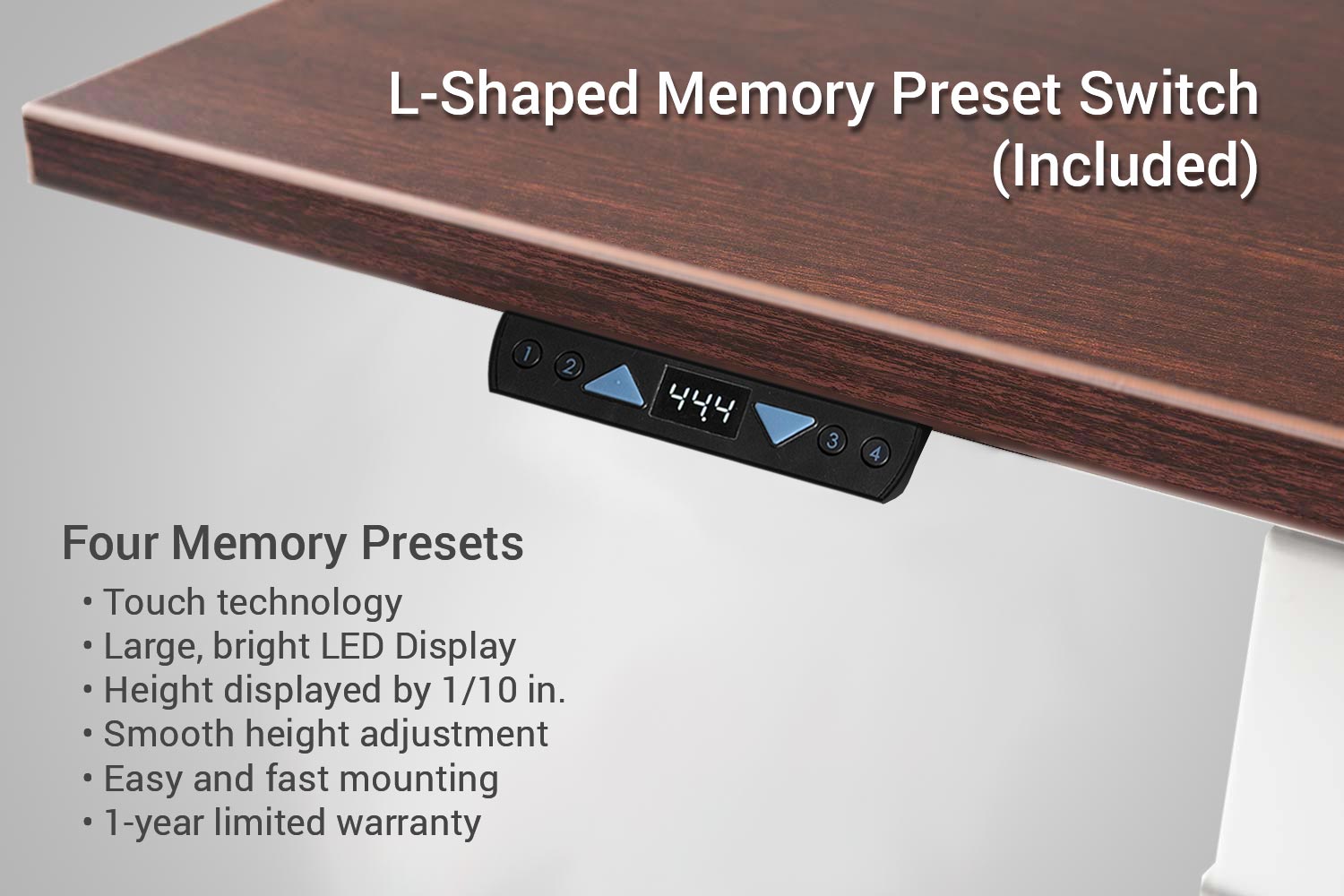 L Shaped Standing Desk Memory Preset Up Down Switch