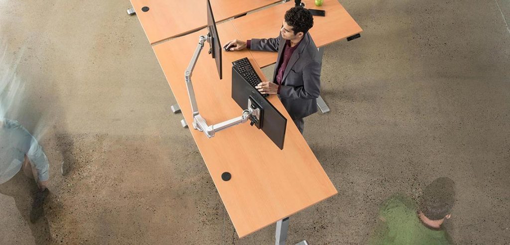 L Shaped Height Adjustable Corner Standing Desk By MultiTable