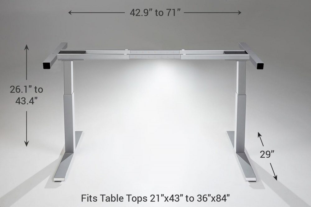 Mod E2 Height Adjustable Standing Desk Frame Silver Standard 29 MultiTable Phoenix