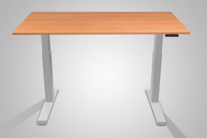 MultiTable Electric Standing Desk Silver Frame Natural Pear Table Top