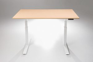 Mod E Pro Height Adjustable Standing Desk White Base Fusion Maple Table Top