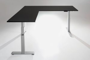 Mod E Pro L Shaped Standing Desk Frame Silver L Black Table Top Ergonomic Furniture MultiTable