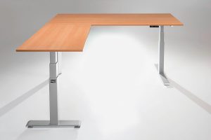 Mod E Pro L Shaped Standing Desk Frame Silver L Natural Pear Table Top Ergonomic Furniture MultiTable