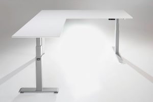 Mod E Pro L Shaped Standing Desk Frame Silver L White Table Top Ergonomic Furniture MultiTable
