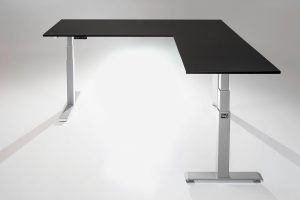 Mod E Pro L Shaped Standing Desk Frame Silver R Black Table Top Ergonomic Furniture MultiTable