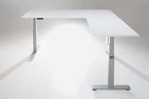Mod E Pro L Shaped Standing Desk Frame Silver R White Table Top Ergonomic Furniture MultiTable