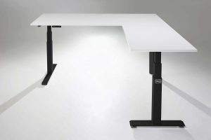 Mod E Pro L Shaped Standing Desk Frame Black Height Adjustable Standing Desk Base R White Top MultiTable
