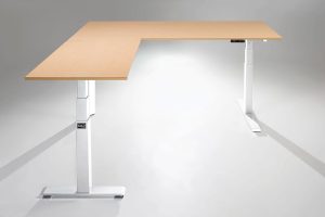 Mod E Pro L Shaped Standing Desk Frame White Height Adjustable Standing Desk Base L Fusion Maple Top MultiTabl Phoenix