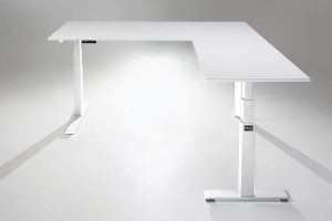 Mod E Pro L Shaped Standing Desk Frame White Height Adjustable Standing Desk Base R White Top MultiTable