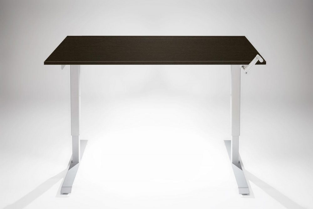 Hand Crank Standing Desk Silver Frame Libretti Desk Top MultiTable Standing Desks