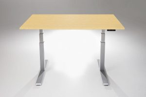 Mod E Pro Height Adjustable Standing Desk Silver Base Hardrock Maple Table Top MultiTable