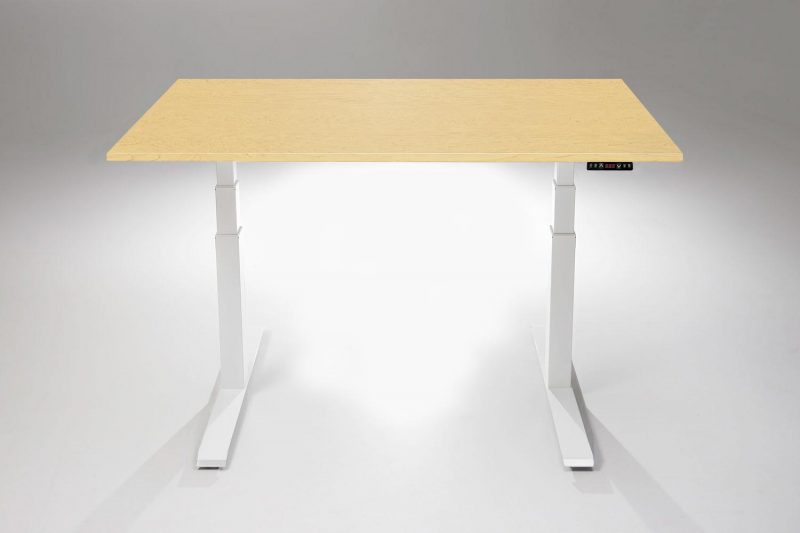 Mod E Pro Height Adjustable Standing Desk White Base Hardrock Maple Table Top MultiTable