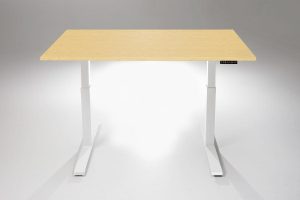Mod E2 Height Adjustable Standing Desk White Base Hardrock Maple Table Top MultiTable