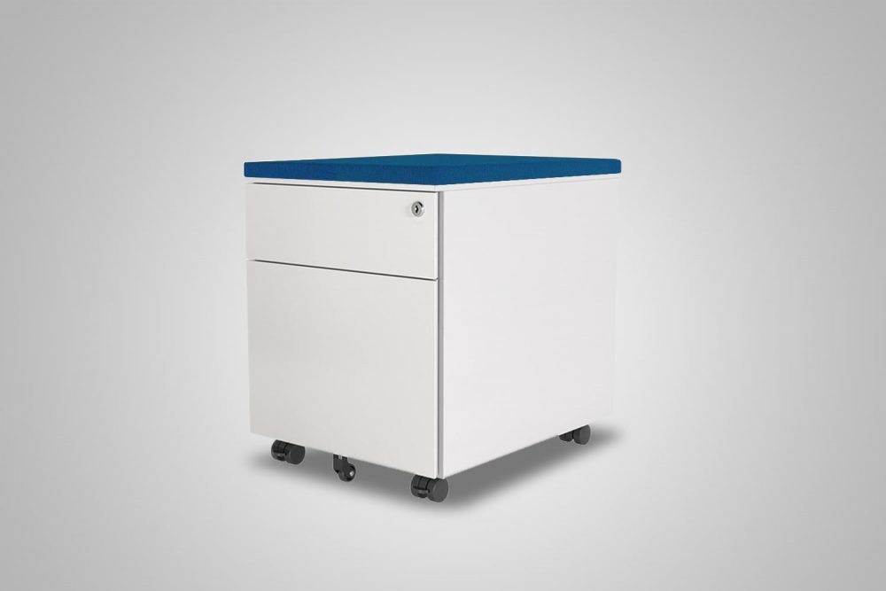 2 Drawer Mobile Pedestal White With Cobalt Blue Cushion Top MultiTable Office Furniture Supplier Phoenix Arizona Since 2010