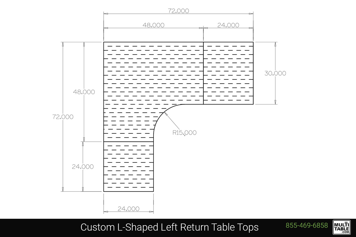Custom L Shaped Left Return Table Top Shapes MultiTable Office Furniture Manufacturing Phoenix Arizona Since 2010