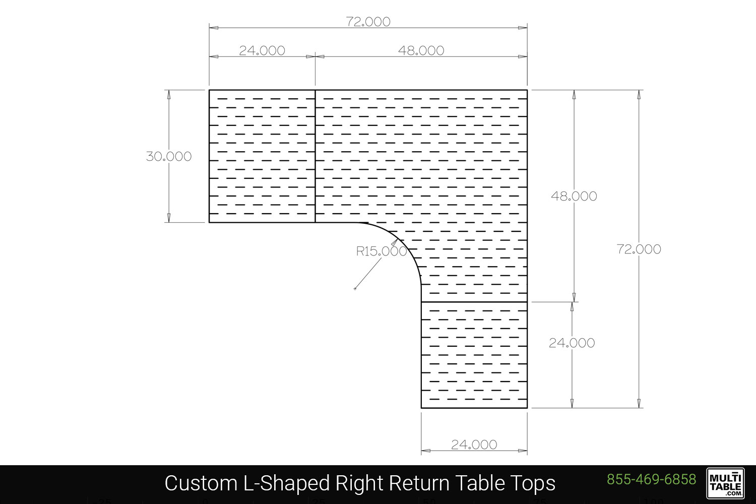 Custom L Shaped Right Return Table Tops Shapes MultiTable Office Furniture Manufacturing Phoenix Arizona Since 2010
