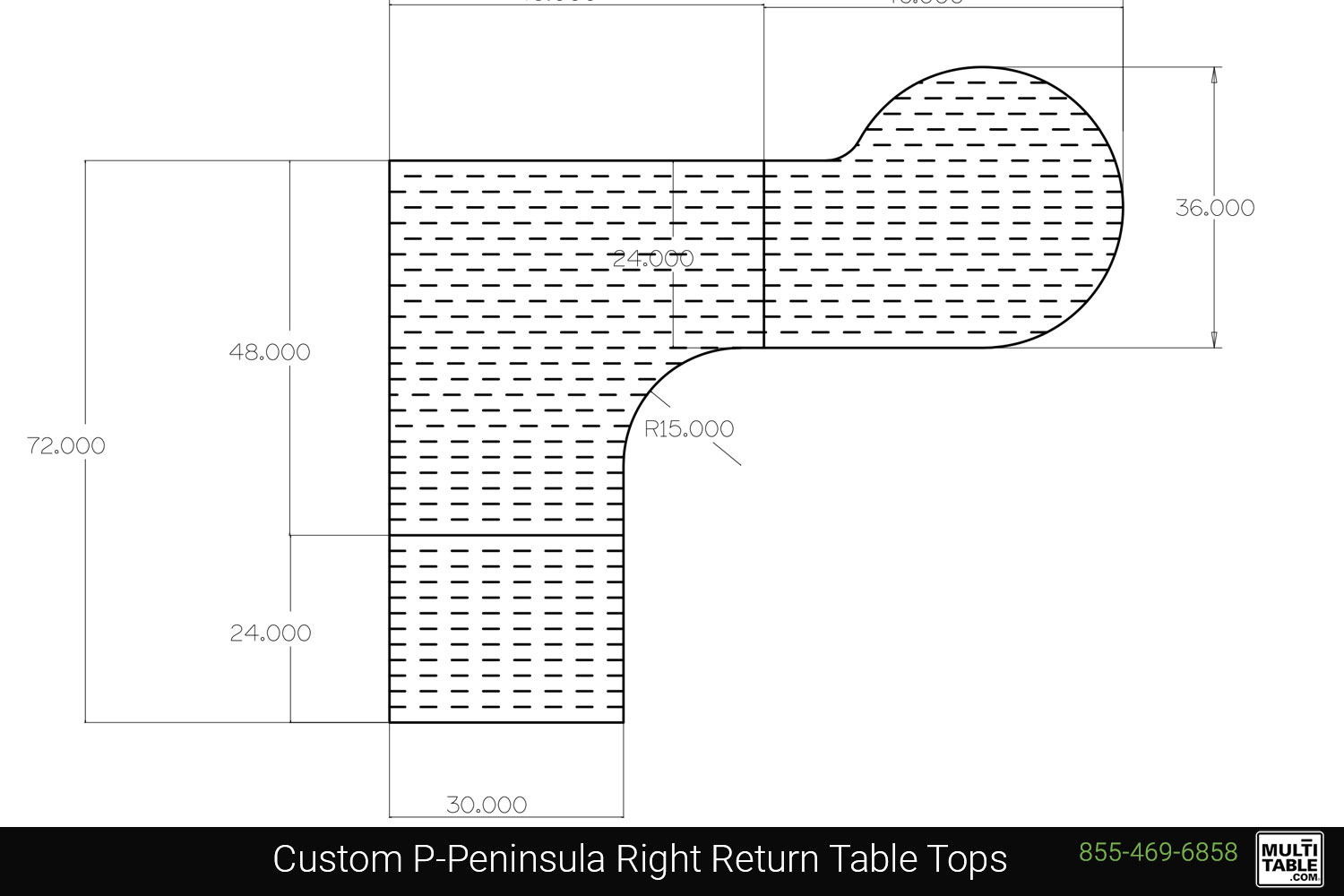 Custom P Peninsula Right Return Table Tops Shapes MultiTable Office Furniture Manufacturing Phoenix Arizona Since 2010