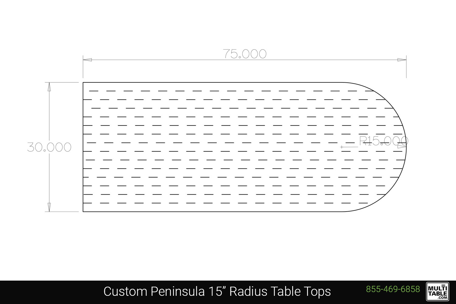 Custom Peninsula 15 Inch Radius Table Tops Shapes MultiTable Office Furniture Manufacturing Phoenix Arizona Since 2010