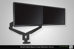 Custom Standing Desk Black Dual Monitor Arms Ergonomic Accessories MultiTable Office Furniture Manufacturing Phoenix Arizona Since 2010
