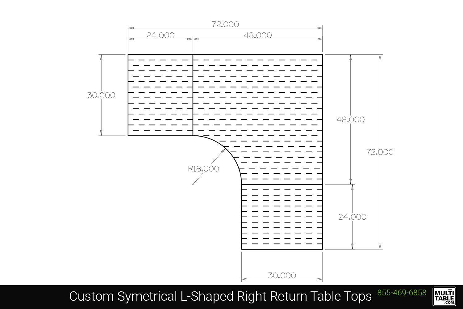 Custom Symetrical L Shaped Right Return Table Tops Shapes MultiTable Office Furniture Manufacturing Phoenix Arizona Since 2010