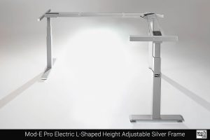 Mod E Pro Electric L Shaped Height Adjustable Silver Frame Custom Design Options MultiTable Office Furniture Manufacturing Phoenix Arizona Since 2010